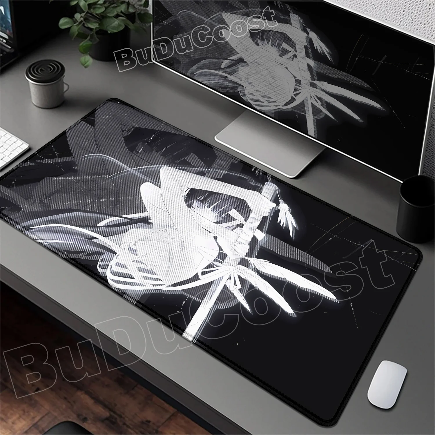 

New Art Comic Black & White Mouse Pad Line Drawing Girl Gamer Computer Accessories 900x400mm Large XXL Keyboard Laptop Desk Mats