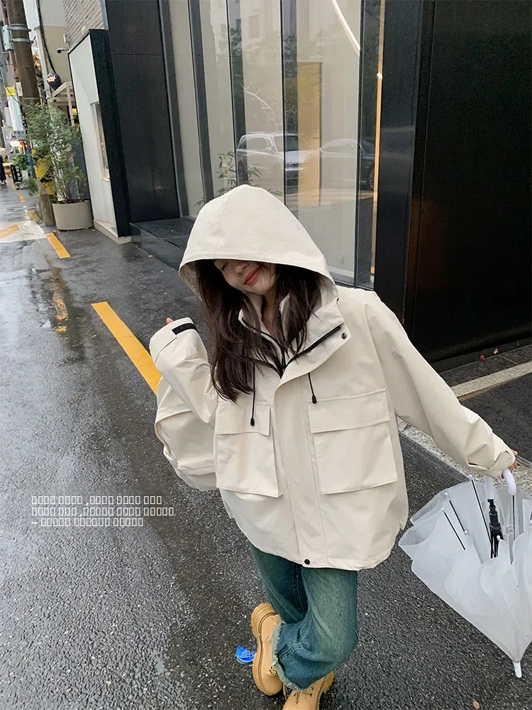 

Women's ort Outdoor Waterproof Workwear Jaet Coat Casual Commute Sle Hooded Zipper ket Detail Thiened Straight Cut