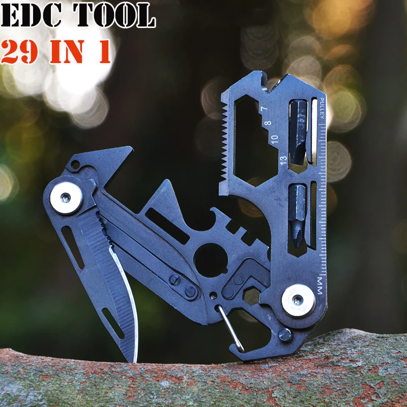 29 In 1 EDC Mini Pocket Tool Multifunction Outdoor Camping Survival Tools Fold Knife Wrench Screwdriver Pulley Emergency Key Set