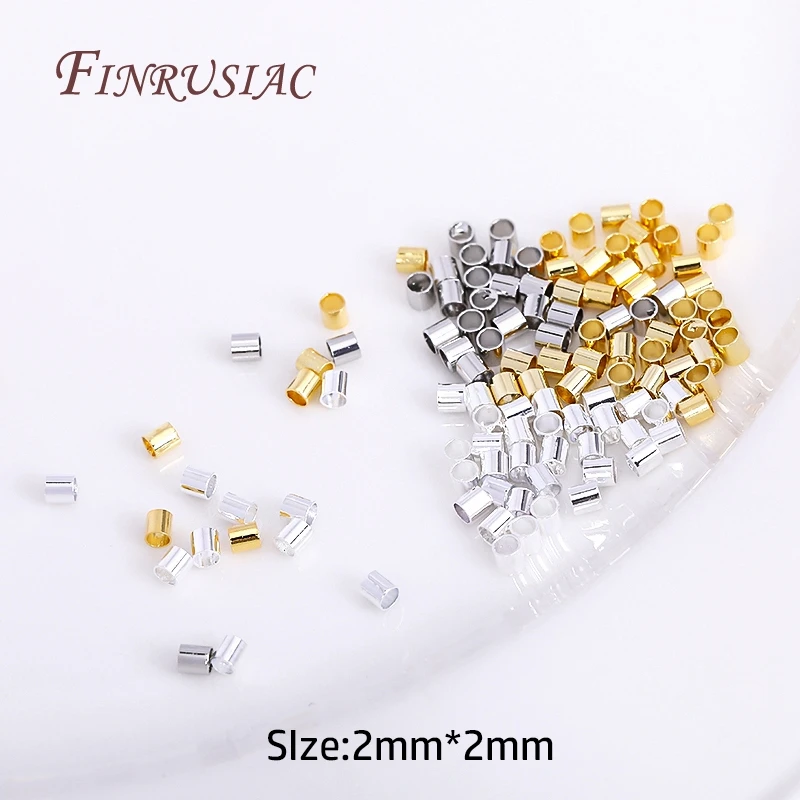 14K/18K Gold Plated 2mm Tube Crimp Beads, High Quality Cylindrical Tube Crimp End Bead For Jewellery Making Supplies Wholesale