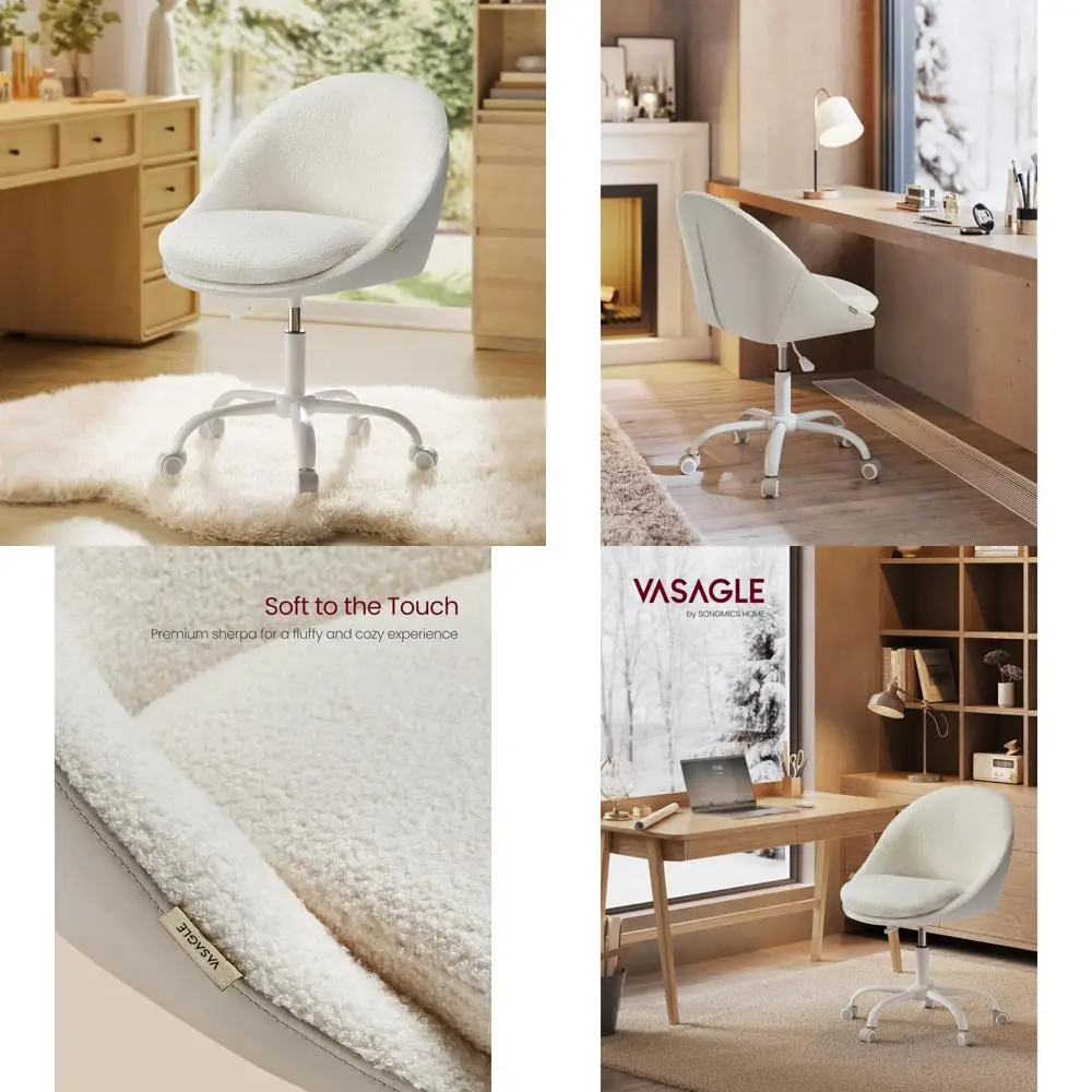 

Adjustable Swivel Desk Chair with Sherpa and PU Leather, Compact for Lumbar Support and Comfort