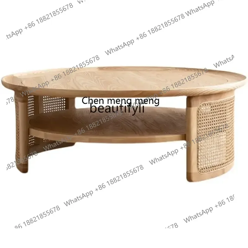 

X Japanese solid wood round modern tea table household living room ash wood round table low table