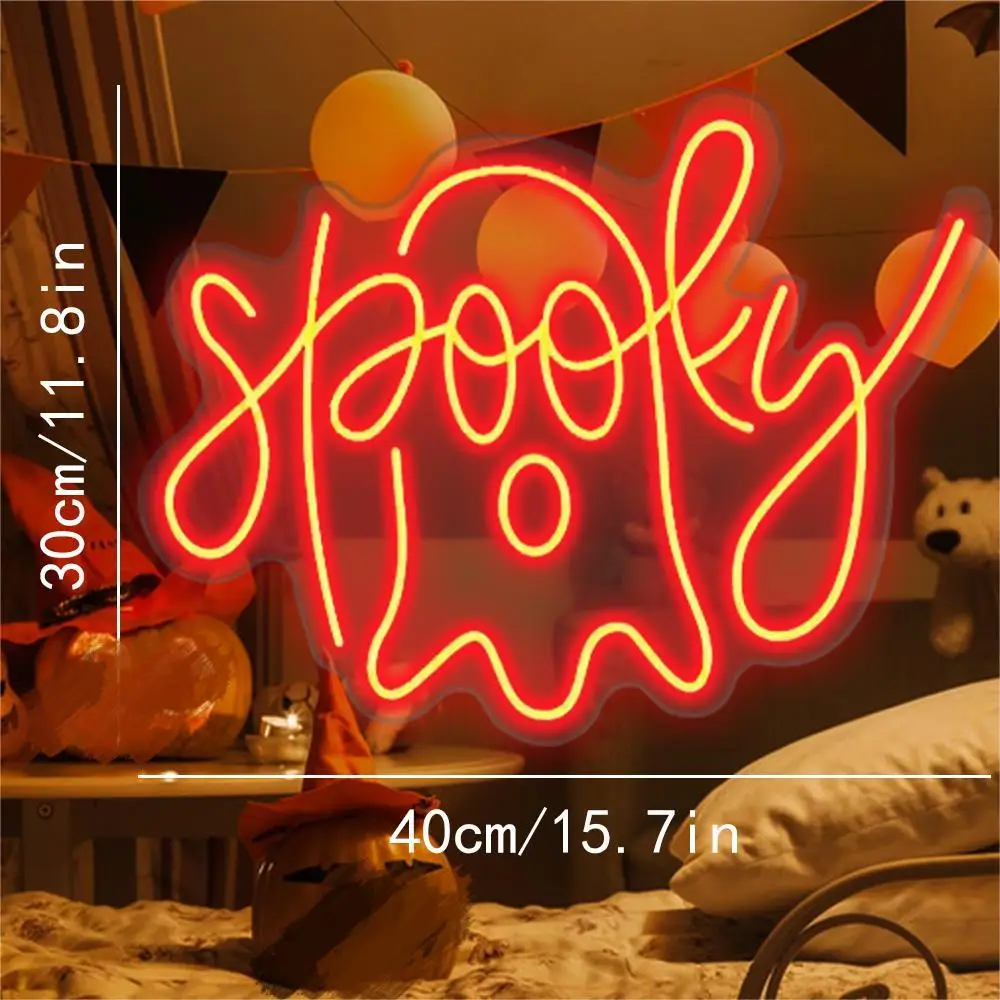 Halloween Decor Spooky Neon Signs for Wall Decor Ghost Led Neon Sign Dimmable USB Neon Sign Bar Club Halloween Party Decor Light