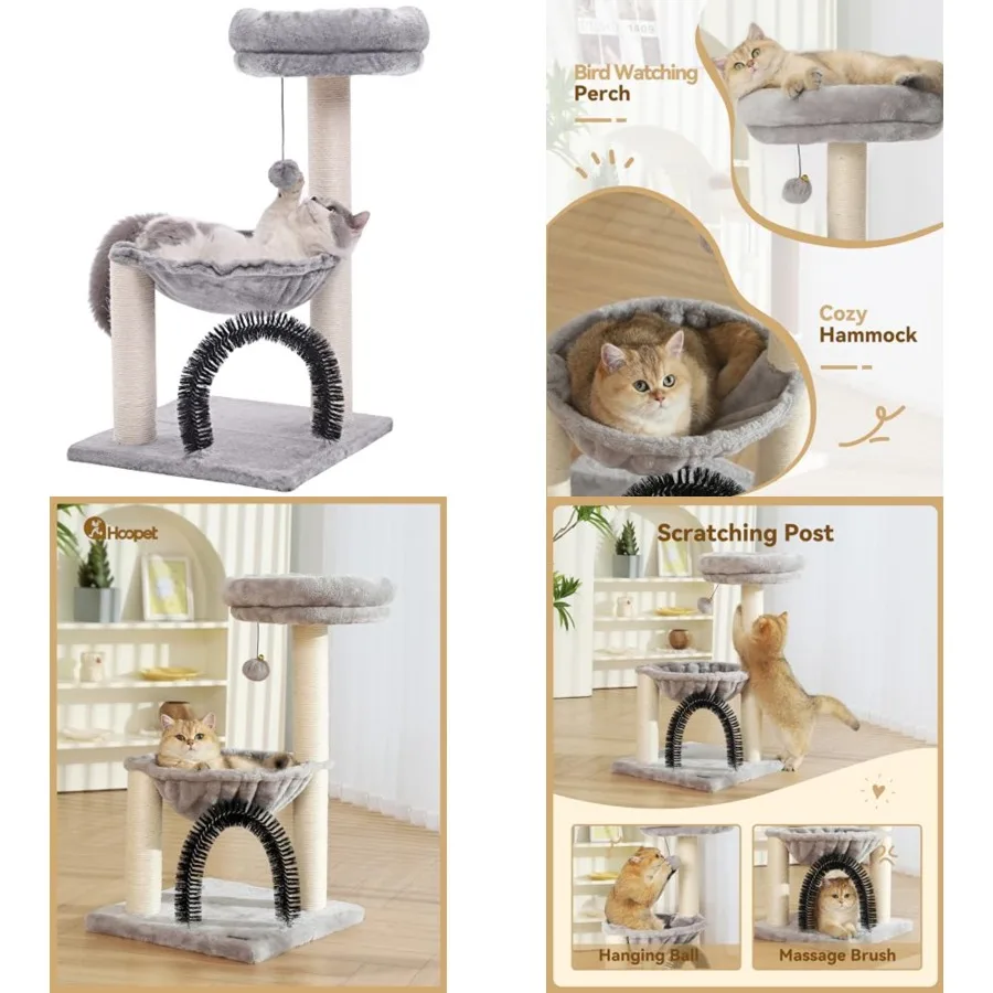 

Cat Tree Tower for Indoor Cats, 27.8 Inch Multi-Level Cat Tree with Scratching Posts Plush Basket and Perch for Play Rest, Cat