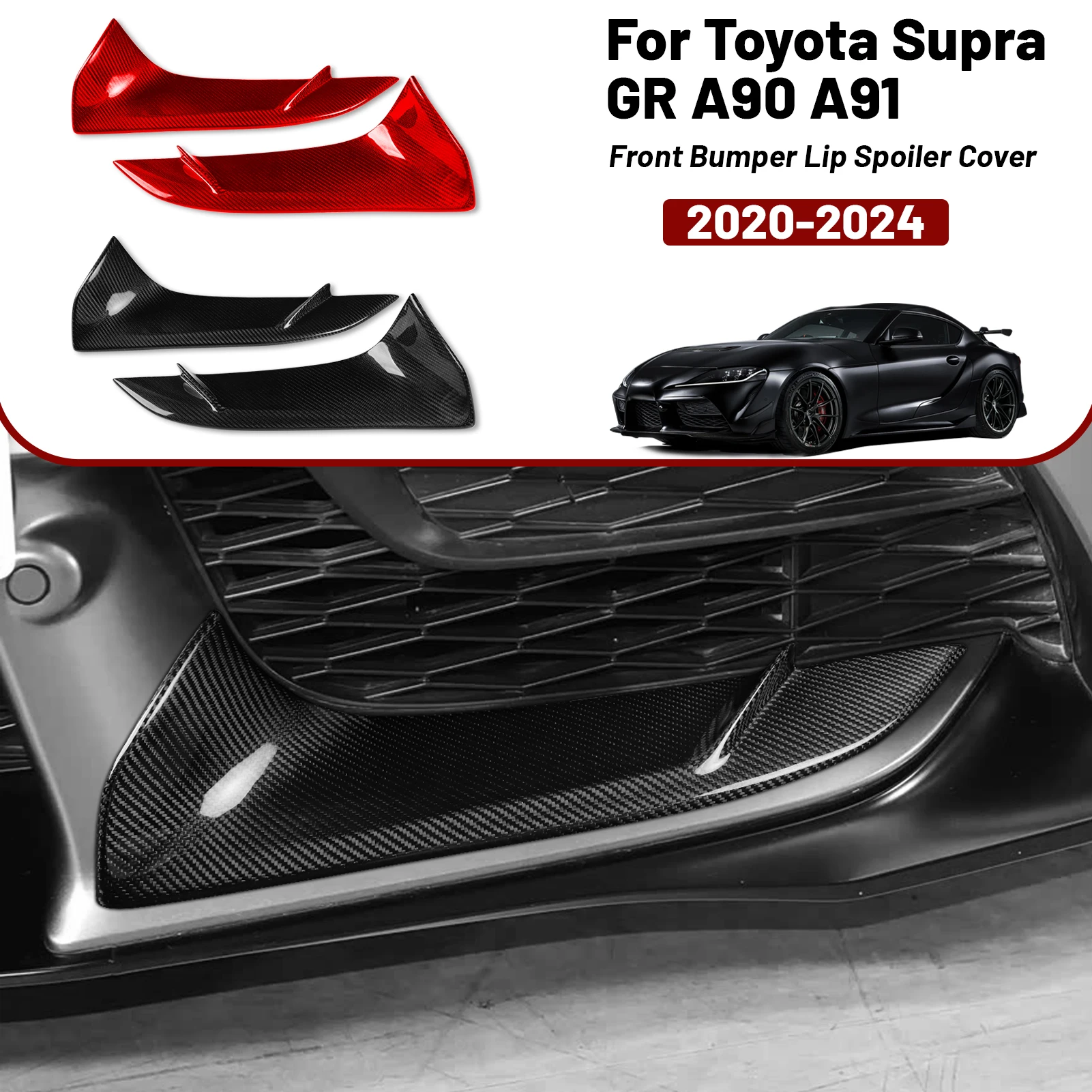 

Real Carbon Fiber Front Bumper Lower Grille Trim Cover for Toyota Supra GR A90 A91 20-24(2 pcs)