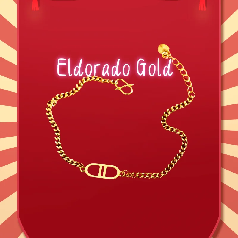 

2025 9999 real gold 24K yellow gold Advanced Sense Letter Double D Pig Nose Bracelet