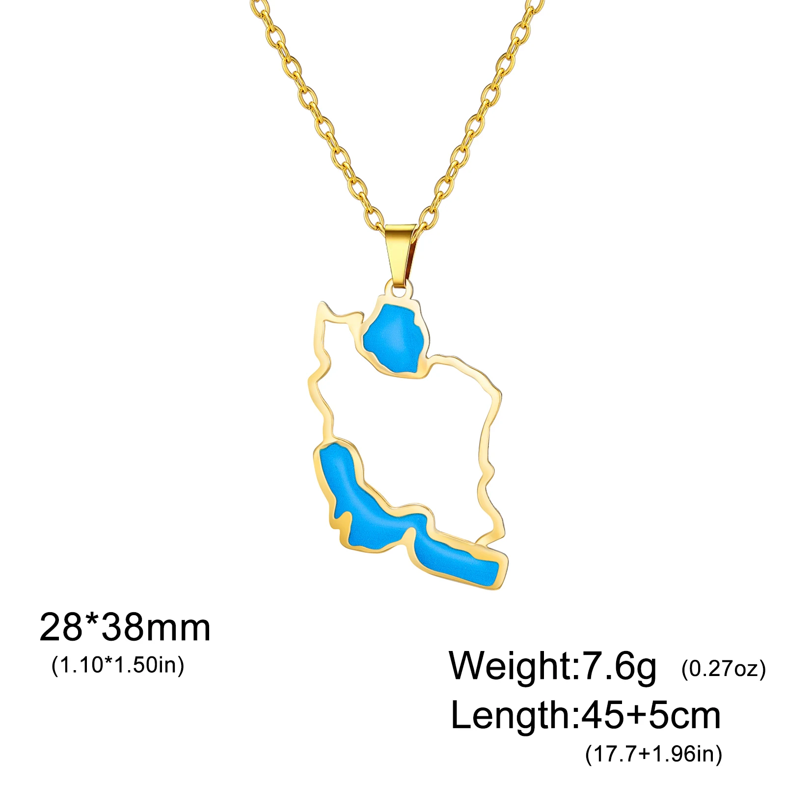 Kkjoy Iran-Karte, blaue Emaille-Anhänger-Halskette, Edelstahl, Iran-Landkarte, Wahrzeichen, Geschenk für Männer und Frauen, zierlicher Schmuck – Detail 1
