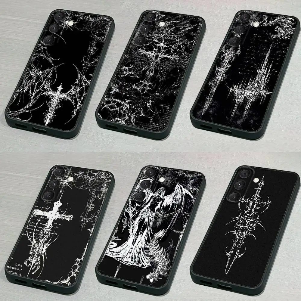 

Gothic C-Cyber Sigil Cross Phone Case For Samsung S 25,24,23,22,30,21,10,9,Ultra,Plus,Lite,FE,4,5G Black Soft Case