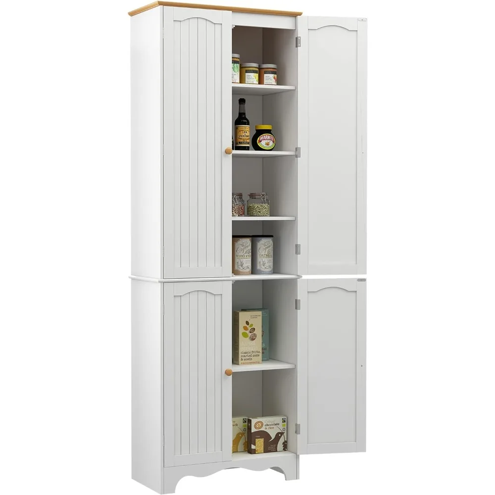 

Yusong 72'' Tall Kitchen Pantry Cabinet, Freestanding Storage Cabinet with Doors and Shelves, Wooden Food Pantry Farmhouse