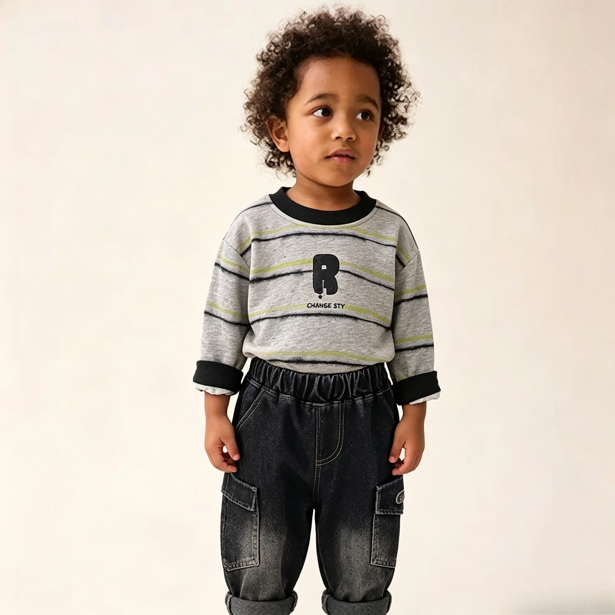 Boys Fashion Fall Long Sleeve Kids 2026 Fall New Middle Young Kids Long Sleeve Small R Striped Sweatshirt Two Piece Set