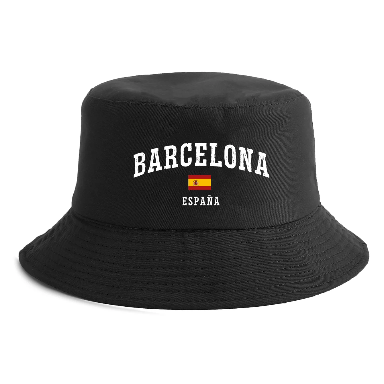 Unisex-Fischerhut mit Barcelona-Espanien-Flaggen-Print, wendbar, Retro-Fischerhut, erhältlich in mehreren Retro-Farben, Sonnenschutz für den Außenbereich