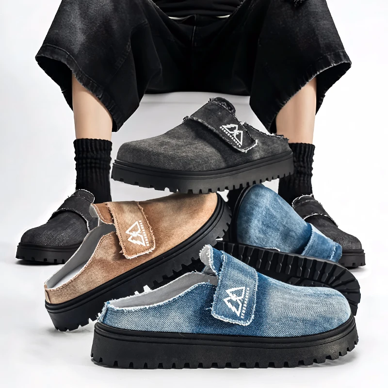 

Washed Distressed Denim Slip-on Lazy Shoes Daily Commute Beach Slippers