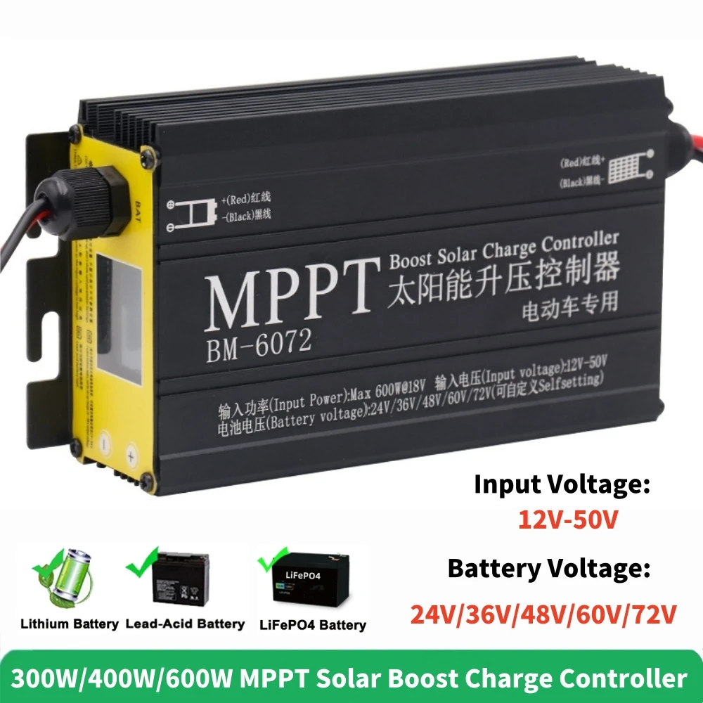 300W 400W 600W MPPT Boost Solar Charge Controller Step-up Regulator For 24V 36V 48V 60V 72V LiFePO4/Lithium/Lead Acid Battery