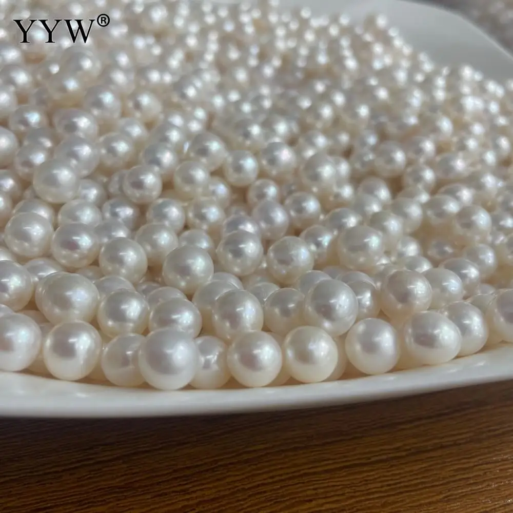 

50pcs/Lot No Hole Natural Freshwater Pearl Beads Slightly Round White Loose Bulk Beads For Diy Bracelet Necklace Jewelry Making