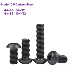 5pcs US Standard UNC 4#-40 6#-32 8#-32 UNF 10#-32 Black Grade 10.9 Allen Hex Hexagon Socket Button Head Screw Bolt