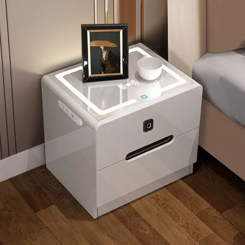 Smart Nightstand with Wireless Charger Bedside Table with LED Light Intelligent Cabinet End Table with USB Port Storage Drawer