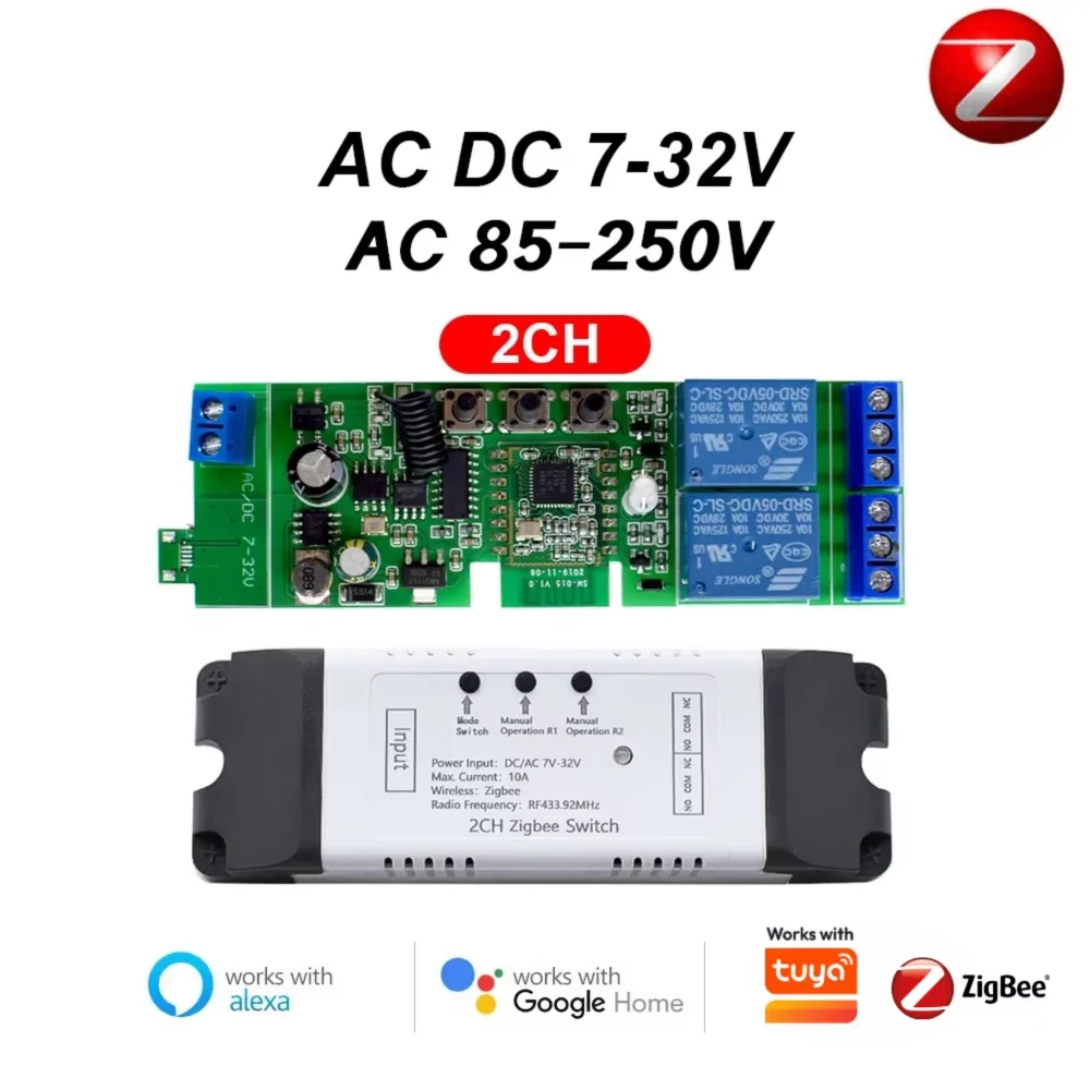 1CH 2CH 4CH 7V 12V 24V 220V ZigBee Relay Module Remote Control 433MHz DIY Smart Home Automation for Door Access Alexa Google