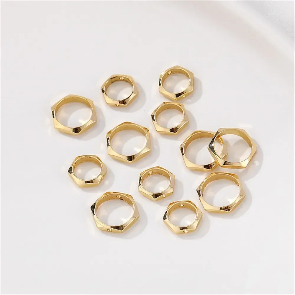 14K Gold-plated Hexagonal Bead Ring Diy Handmade Bracelet Necklace Bead Ring Jewelry Material Accessories Q007
