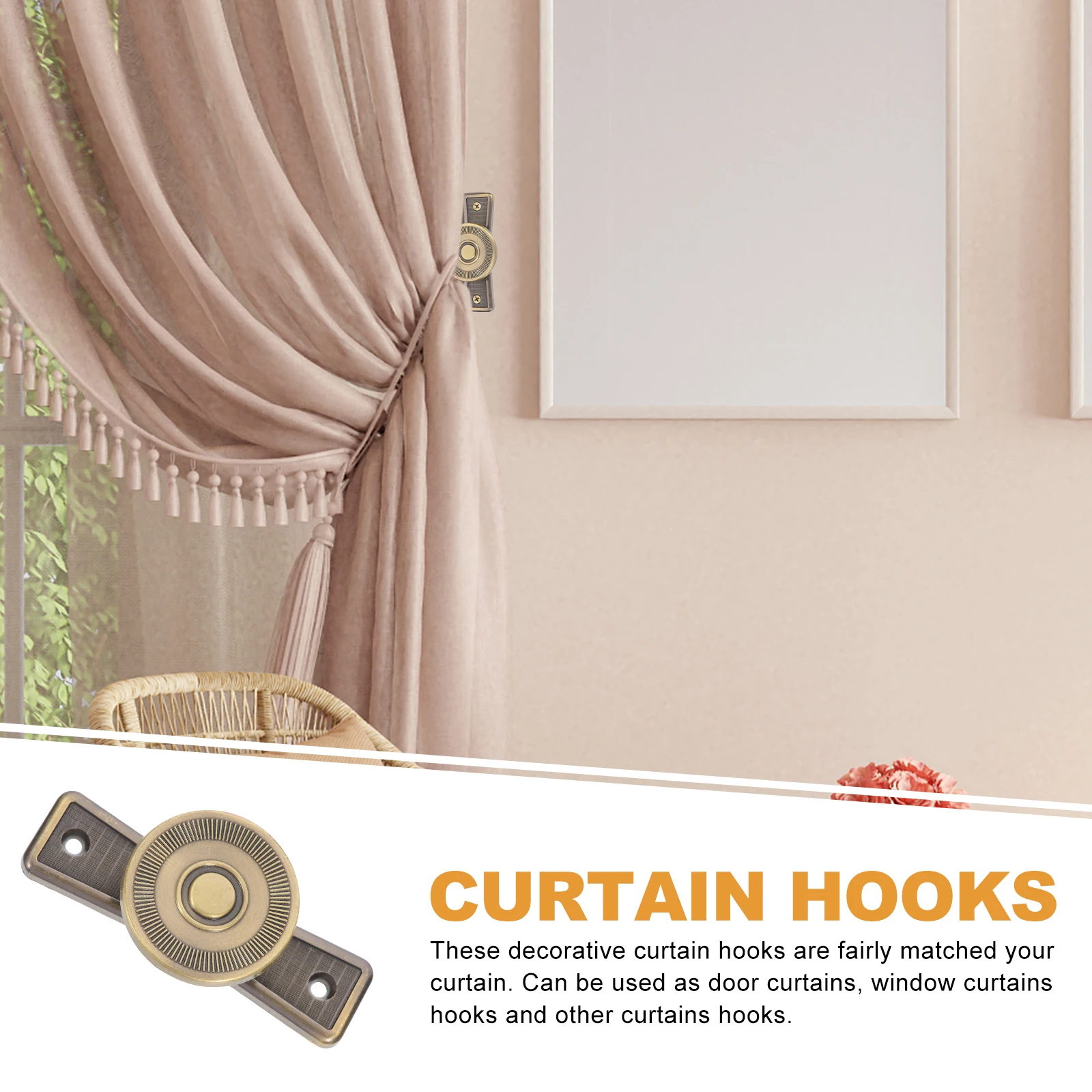 

2Pcs Decorative Curtain Hooks Wall Mounted Holdbacks for Drapes Windows Bedrooms Living Room Metal Tieback Hangers