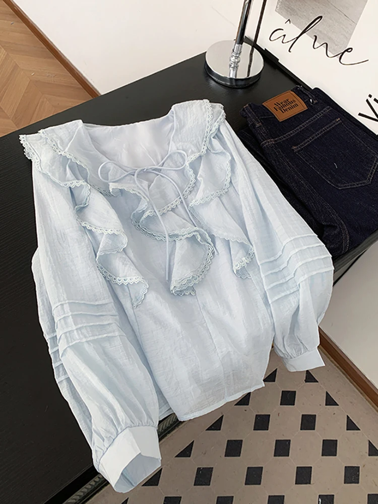 

Женский топ с кружевными вставками, весна 2026, новая коллекция, нежный, свободный крой, V-образный вырез, повседневный стиль