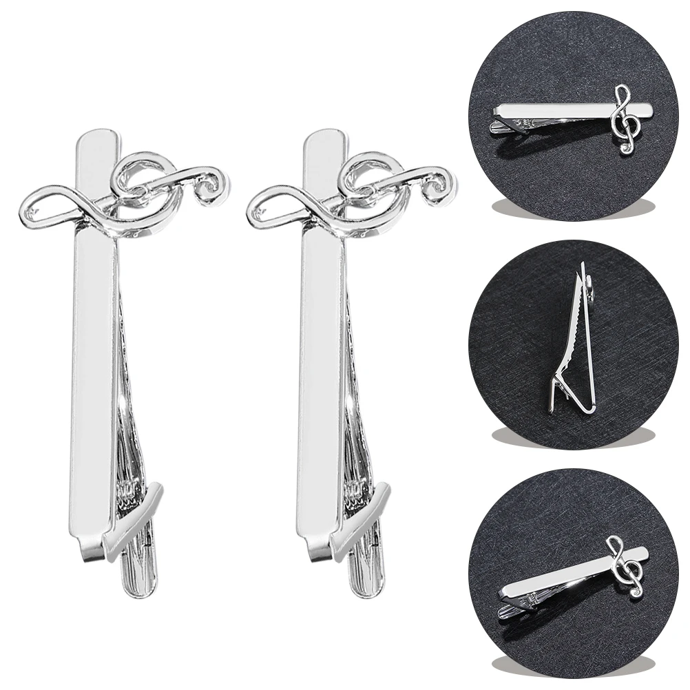 

2pcs Tie Clips Metal Strong Rust Resistant Sturdy Smooth Edge Stable for Suits Shirts Ties Scarves Bags Musical Note