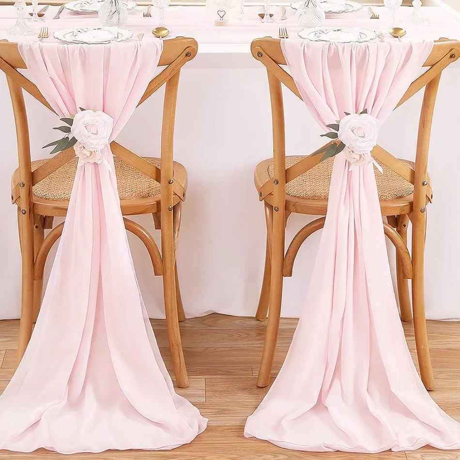 10PCS Sage Green Chiffon Chair Sashes Setting, 30x270cm Sheer Vintage Birthday Party Festival Wedding Aisle Decor