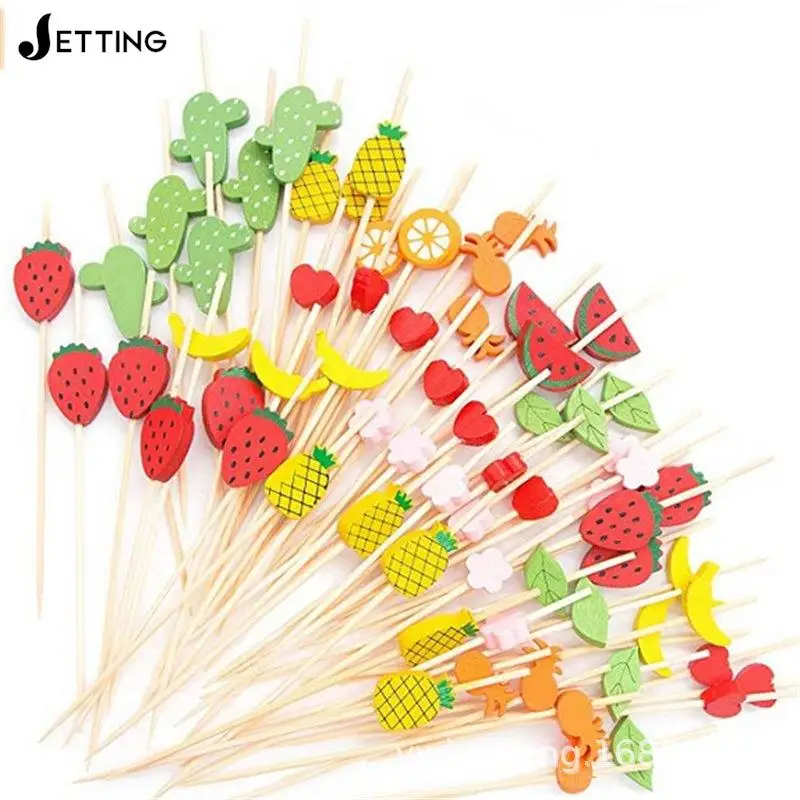 50/100Pcs Star Disposable Bamboo Skewers Food Cocktail Picks Buffet Fruit Cupcake Fork Sticks Party Table Decoration Supplies