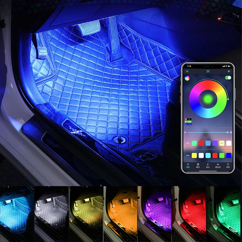 RGB Car Foot Light Ambient Lamp With APP Wireless Remote Atmosphere Strip Light Music Control Multiple Modes Interior Decorative