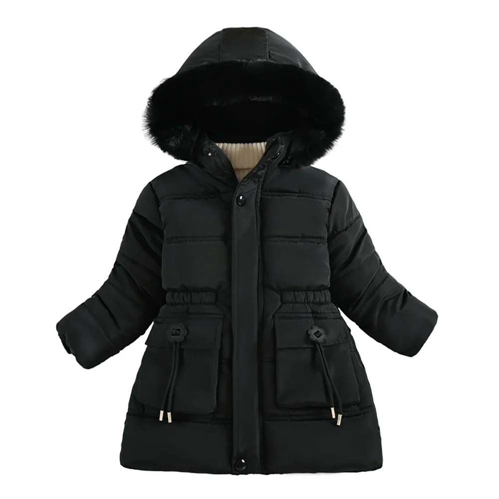 Winter New Trendy Foreign Trade Middle and Large Children's Edition Button Belt Plum Blossom Waist Cotton Jacket