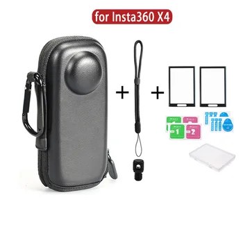 Para insta360 x4 acessórios mini saco de transporte de armazenamento + alça de pulso mão cordão corda + filme protetor de tela + caso lente protetora