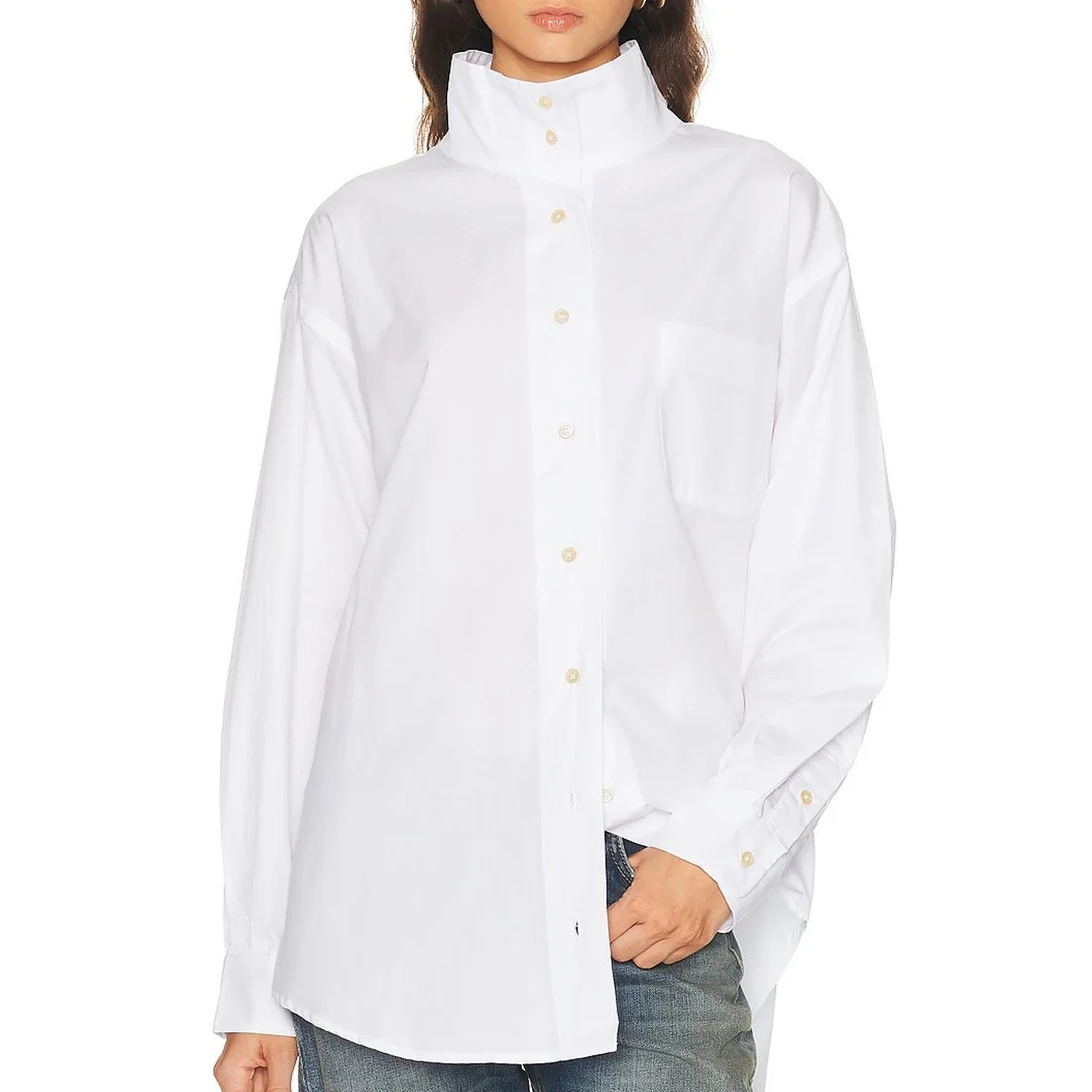 Summer 2026 Women's Fashion Shirt – Pure Cotton, Single-Breasted, High-Neck, Loose-Fit Cardigan Top Y2K Style / Versatile bra