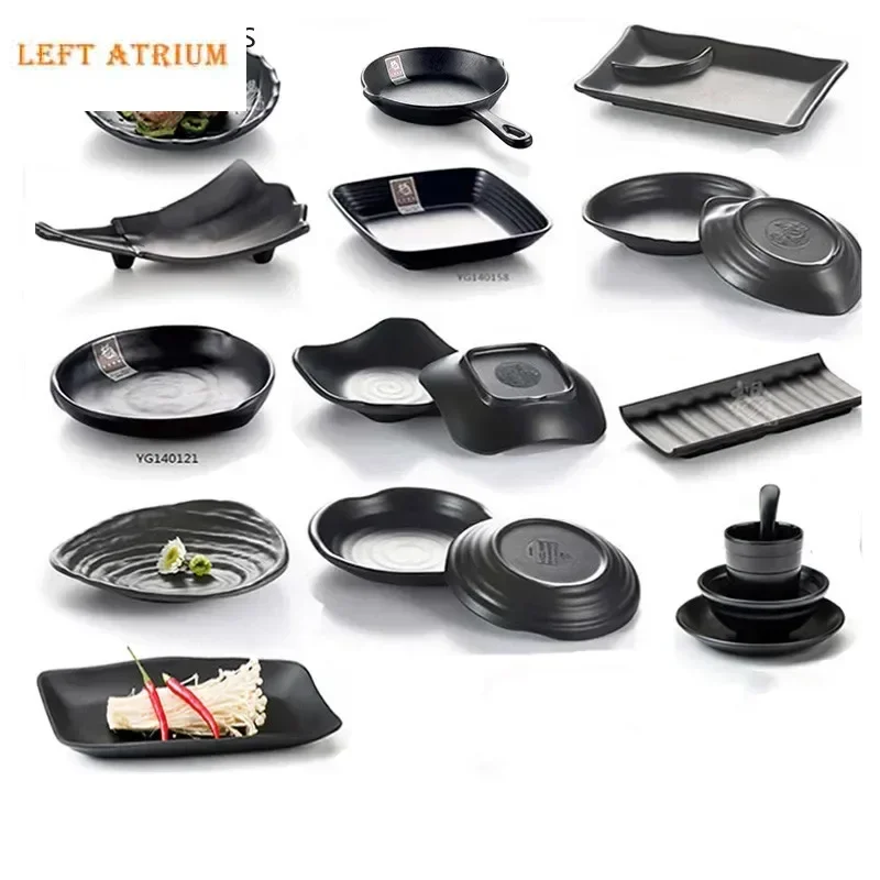 Black Not Easily Broken Melamine Salad Plate Plastic Japanese Barbecue Plate Dinner Plates Kitchen Accessories HQ367