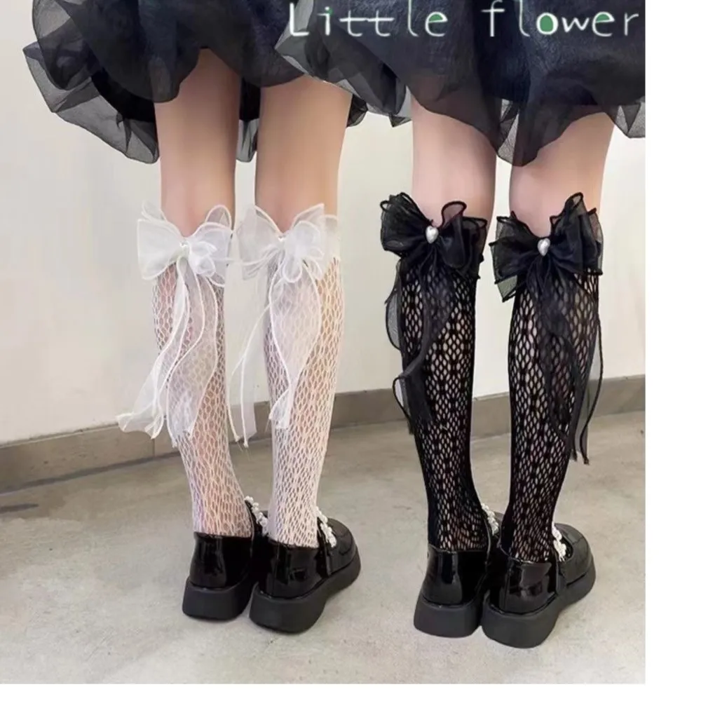 

girls socks hollow out thin section three yarn knot love princess baby socks lolita stockings