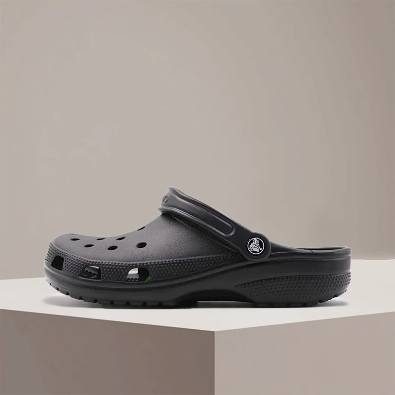 Crocs Classic Clog Black Breathable Beach Flat Sandals with 2cm Heel Lift Comfort Cushion Fit for Unisex Lightweight 10001-001