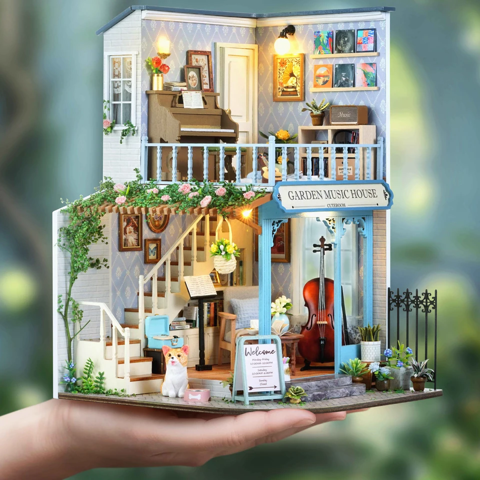 ミニハウス本棚ドールハウスキットミニ3Dパズル組み立て建物モデルDIY