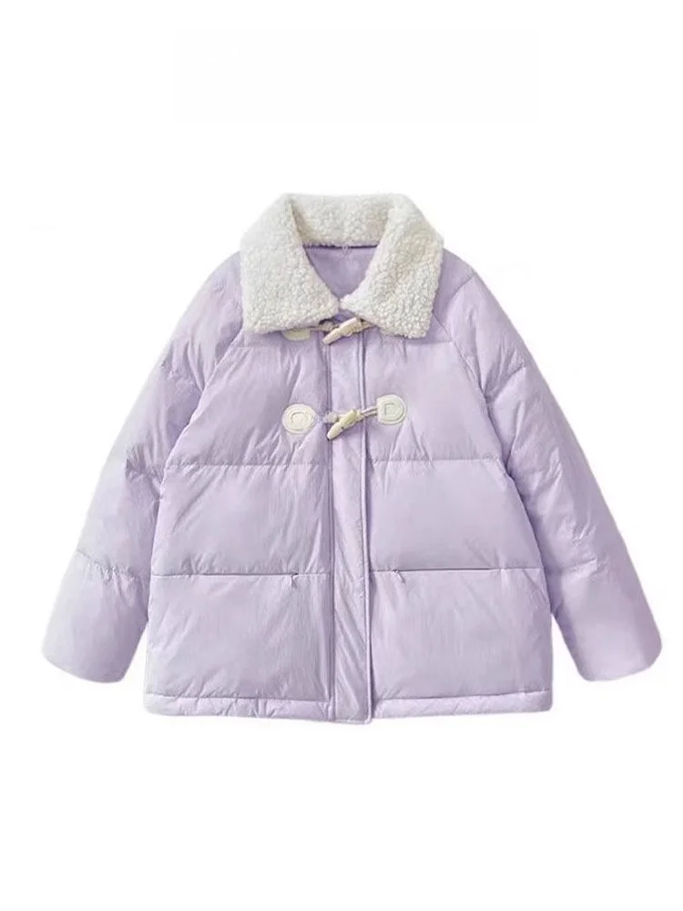 

Женское зимнее пальто из хлопка Thiened Down Jaet, милый дизайн на пуговицах, воротник из меха ягненка, корейский свободный крой, длинный све