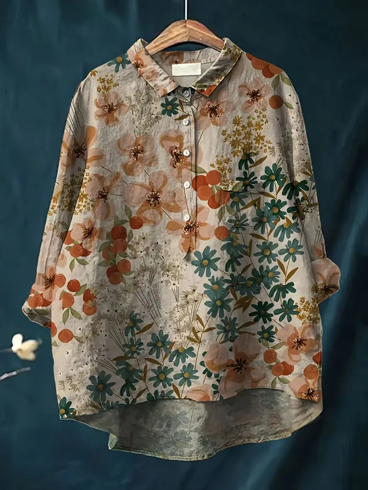 ฤดูใบไม้ผลิ/ฤดูใบไม้ร่วงใหม่ลําลองหลวมเสื้อ \ \ \ \ \ \ \ \ \ \ \ \ \ \ \ \'s เสื้อ Retro Art เสื้อโปโลผ้าฝ้ายกัญชาเสื้อด้านบน A236