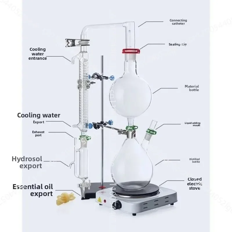 2000ml Essential Oil Extraction Glass Separator Device Dew Distillation Equipment Water Distiller Machine Glassware Kits
