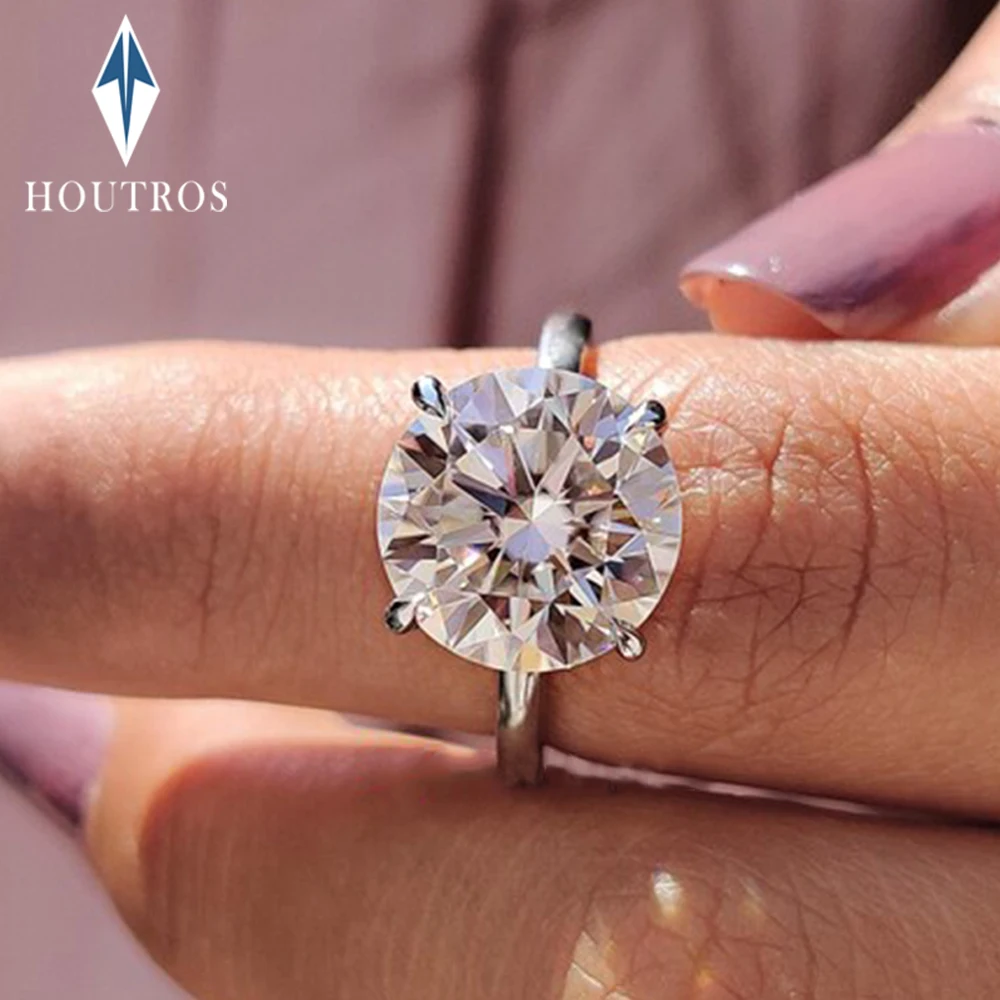 0.5‑4CT Optional Round‑Cut Classic 4‑Prong Solitaire Moissanite Engagement Ring for Women,925 Sterling Silver Lab‑Created Diamond Wedding Finger Band,Fine Jewelry for Proposal Anniversary Birthday Holiday Gift Accessories