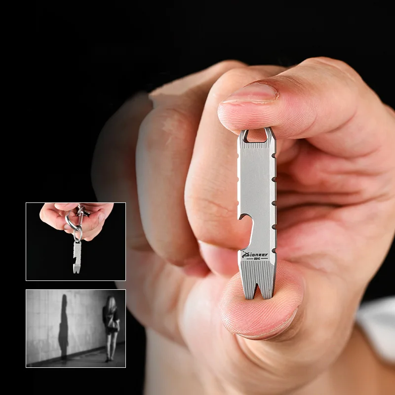 

Multifunctional Mini Creative Bottle Opener Can Hang Key Convenient Titanium Outdoor Defense Crowbar Camping Self-defense Tools