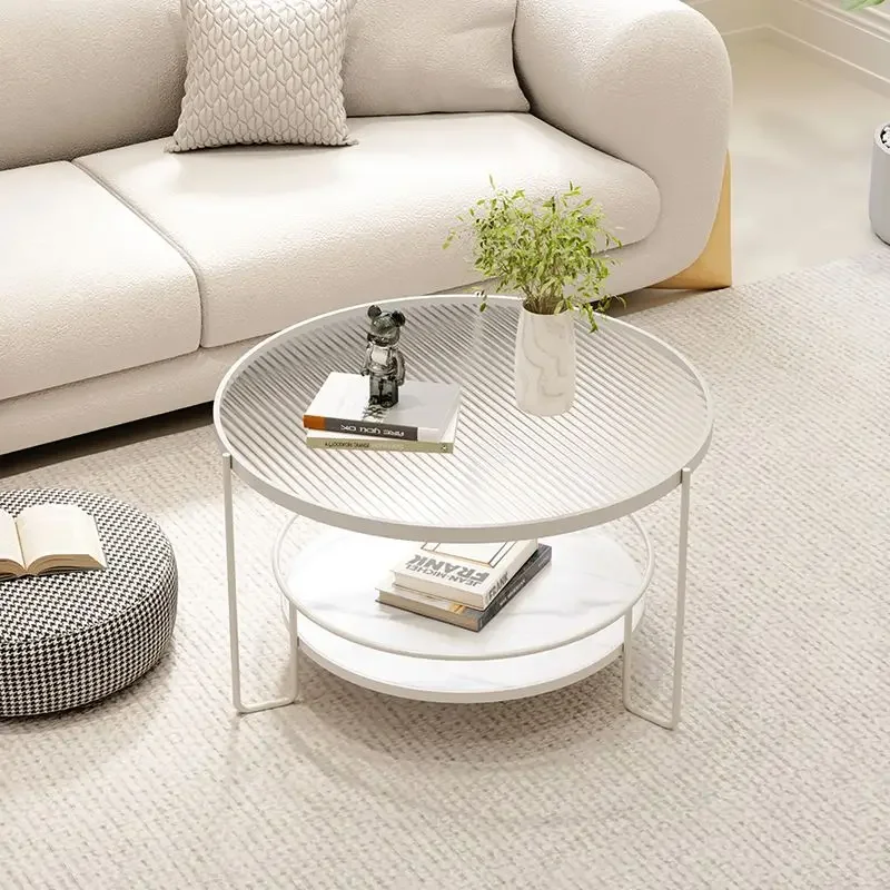 

Modern Light Luxury Tempered Glass Coffee Table Small Living Room Circular Household Minimalist Table Iron Art Mesas Furniture