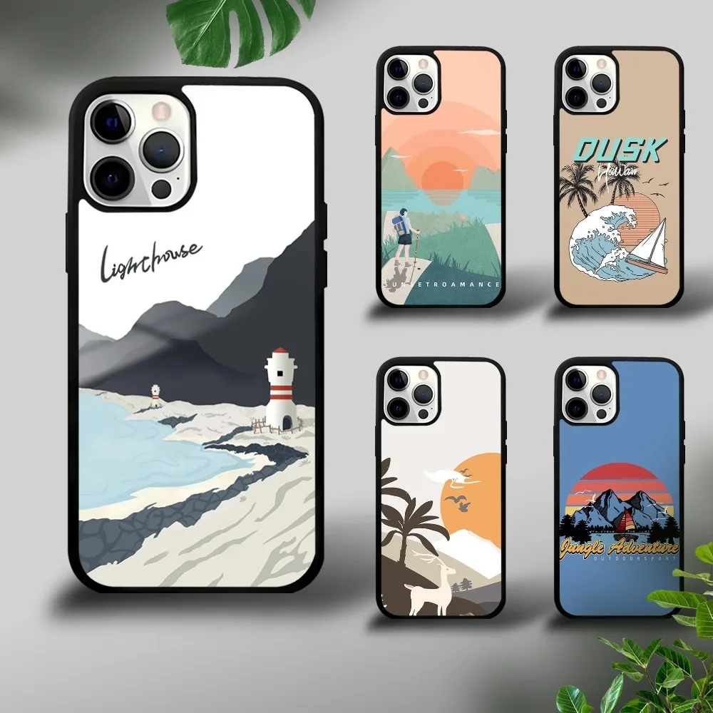 

Lighthouse Sunrise Surfing Phone Case For iPhone 16 15 14 13 12 11 Pro Xs Max Mini Plus Celulares Hard Funda