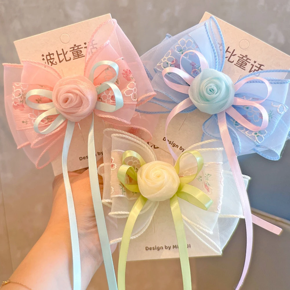 

Rose Flower Big Bow Hairpin Sweet Girl Fairy Top Clip Children's Hair Accessories Hair Ribbons Hairgrips Headdress For Kids