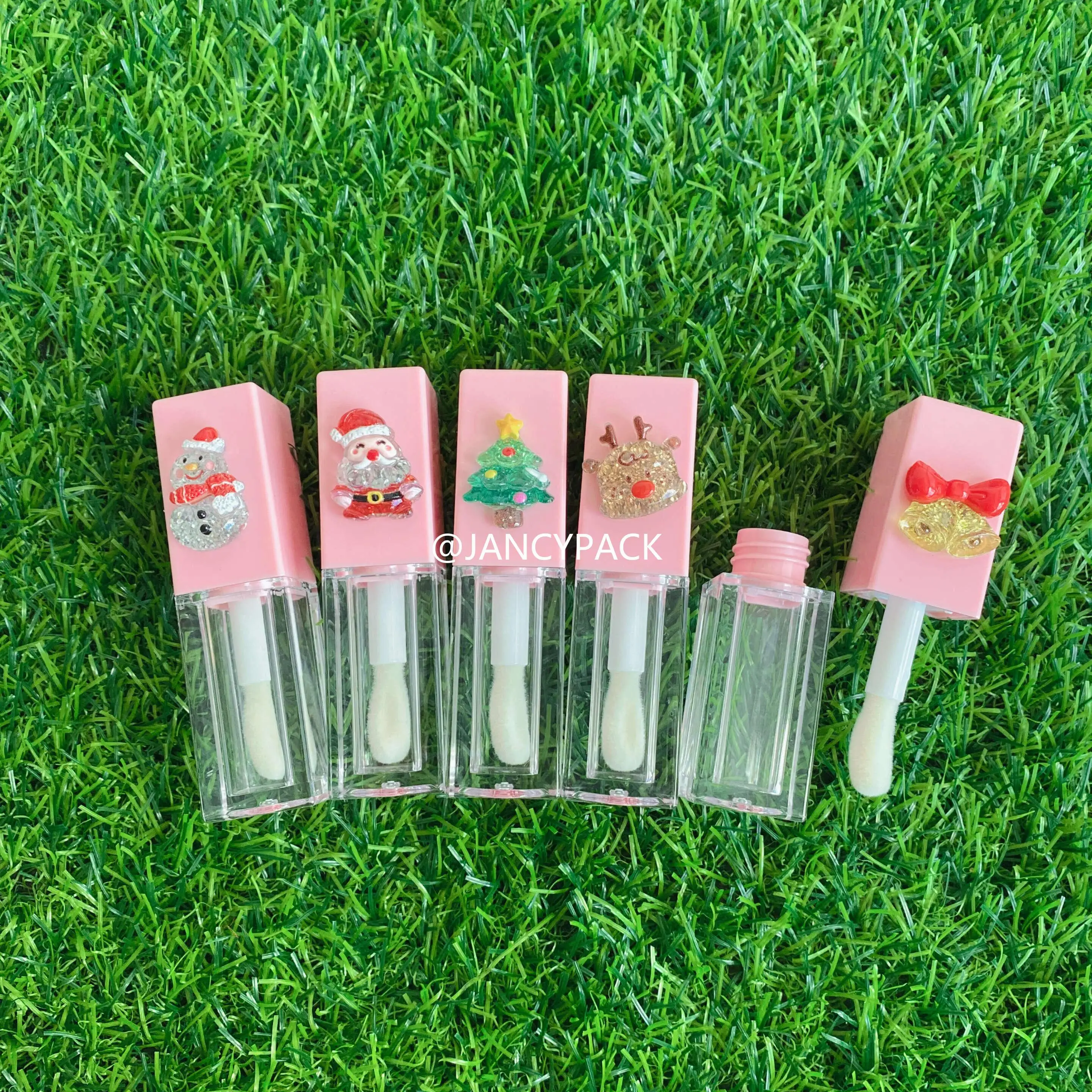 Novo 6ml presente de natal vazio rosa quadrado tubos de brilho labial viagem recipiente plumper para feriados