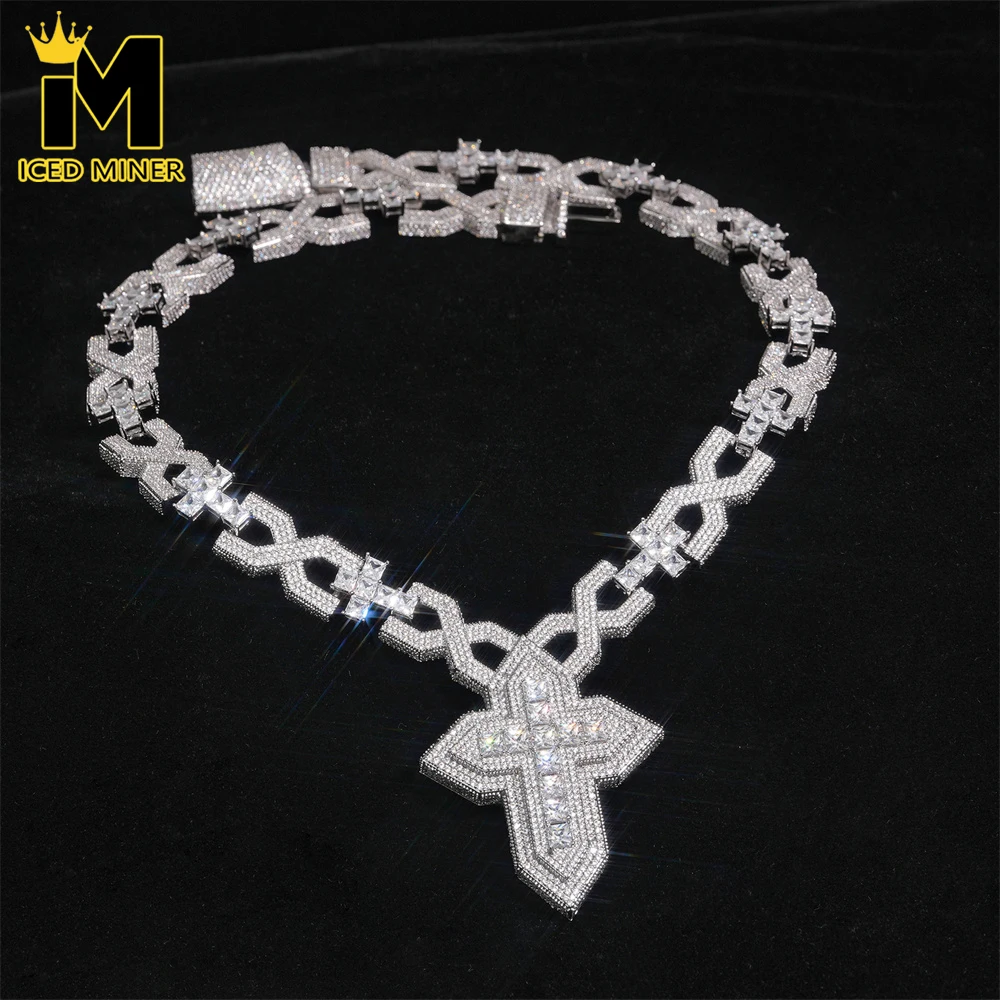 Icedminer 14.5mm Cross Cuban Iced Out Link Chain Necklaces For Men Women Brass Zircon Hip Hop Jewelry Free Shipping