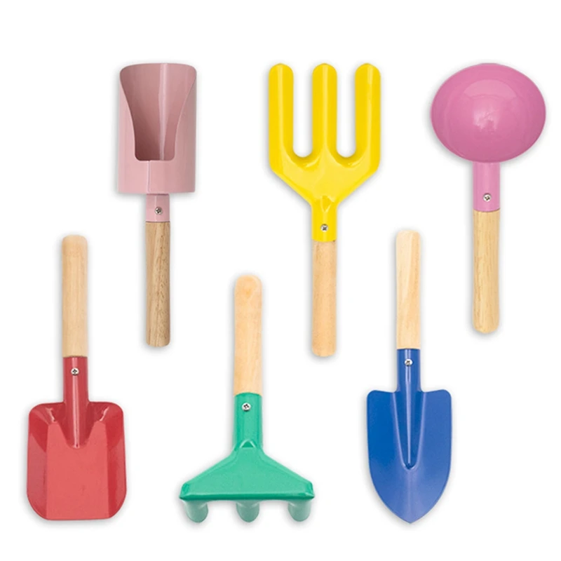 Children's Beach Toys, 6-Piece Set Children's Gardening Tools Sand Toy Set, Metal Gardening Tools, Beach Shovel