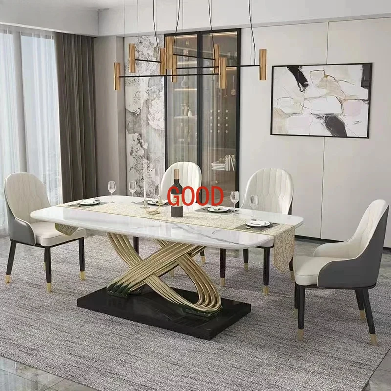Dining Table Luxury Stone Light Modern Gold Frame High-end Designer Dining Table And Chair Combination