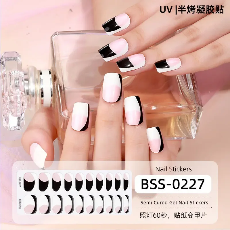 16/20 Tipps halb gehärtete Gel Nagel Aufkleber 3d Französisch Nagel Patches volle Abdeckung Nagel Aufkleber Nail Art Dekoration UV-Lampe brauchen