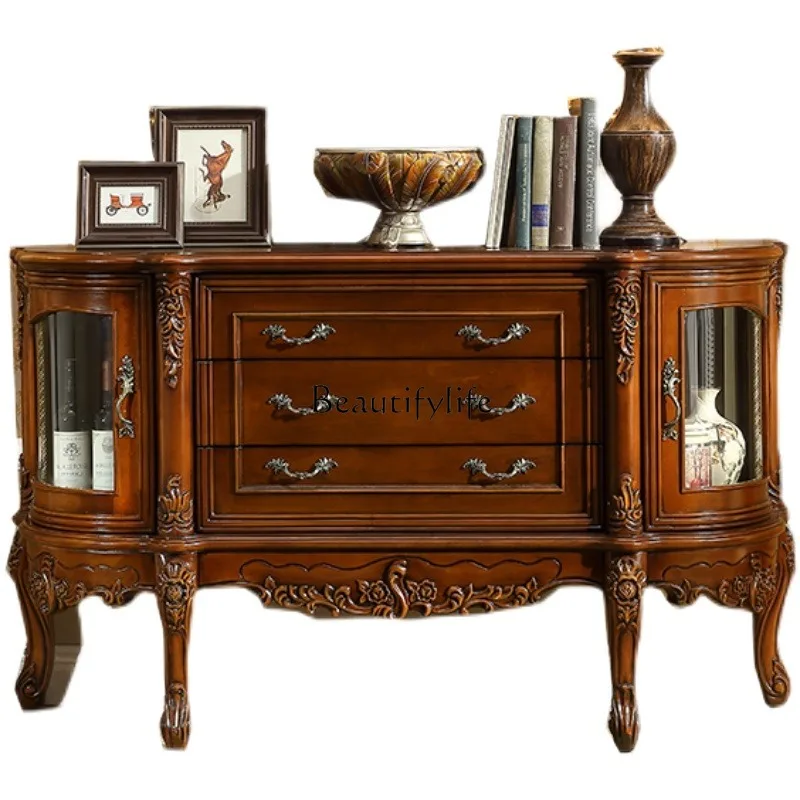 

American solid wood dining side cabinet against the wall, French entrance neoclassical decorative cabinet