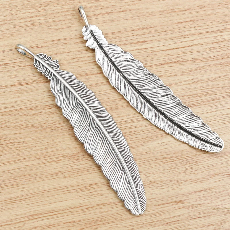 3pcs 105x21mm Antique Silver Plated  and Bronze Plated Feather Style Handmade Charms Pendant:DIY for bracelet necklace